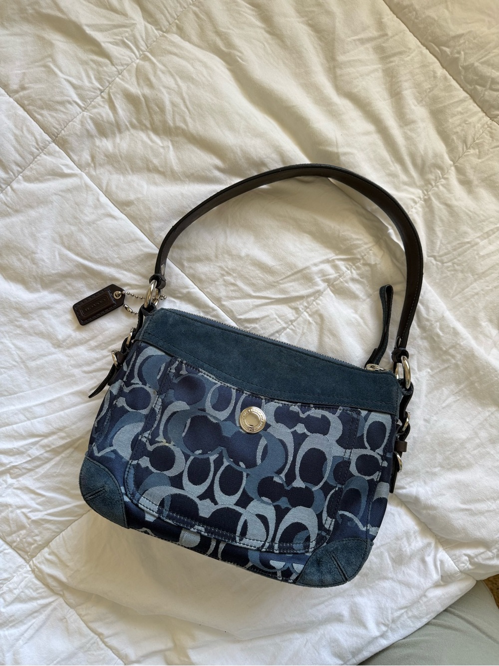 Vintage Coach Chelsea Optic Signature Demi 2171 Blue Suede Y2K Shoulder Bag
